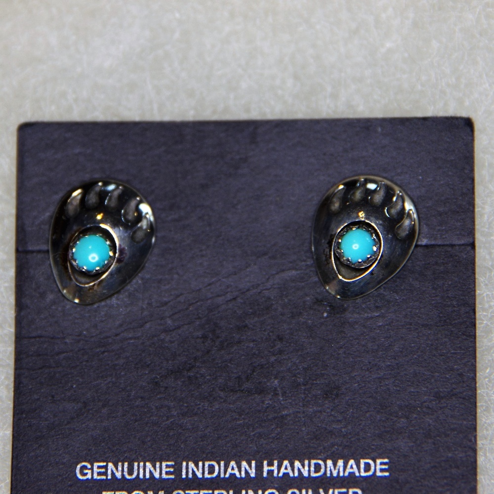Bear Claw Turquoise and Sterling Silver Earrings
